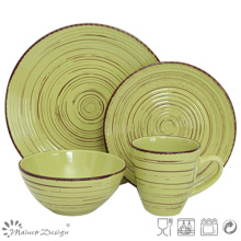 16PCS Antiqute Green with Brush Ceramic Dinner Set